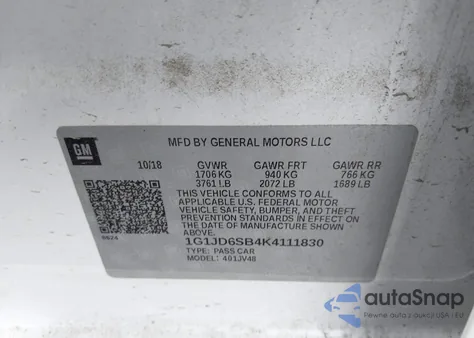 2019 Chevrolet Sonic Lt Auto from USA, damaged, VIN 1G1JD6SB4K4111830